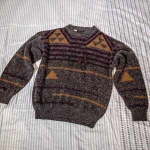 VINTAGE 80's Kerrington Italian Acrylic Wool Sweater, Gray Purple Gold - LARGE